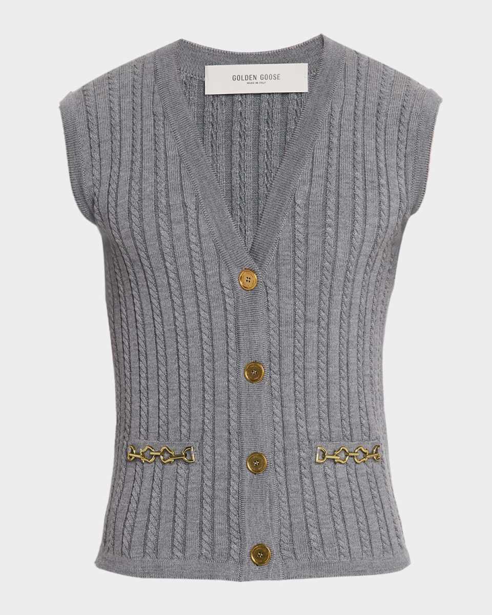 Journey Cable-Knit Sweater Vest with Chain Detail